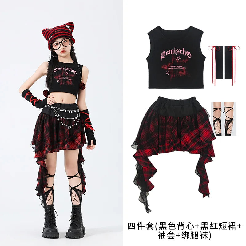 Hip Hop Sweet Girls Crop Top Street Dance Sweat Pants Jazz Girl Group Clothes Sets Kids K-pop Costumes Children Teens Streetwear