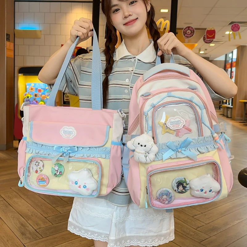 Large Capacity Children's School Bag Set for Girls Primary And Middle School Double Shoulder Backpack Sweet College Style