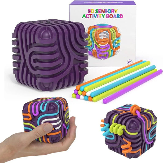 3D Silicone Activity Cube With15 Strings Sensory Fidget Toys For Autism ADHD Stress Relief Travel Toys Adults Kids Sensory Game