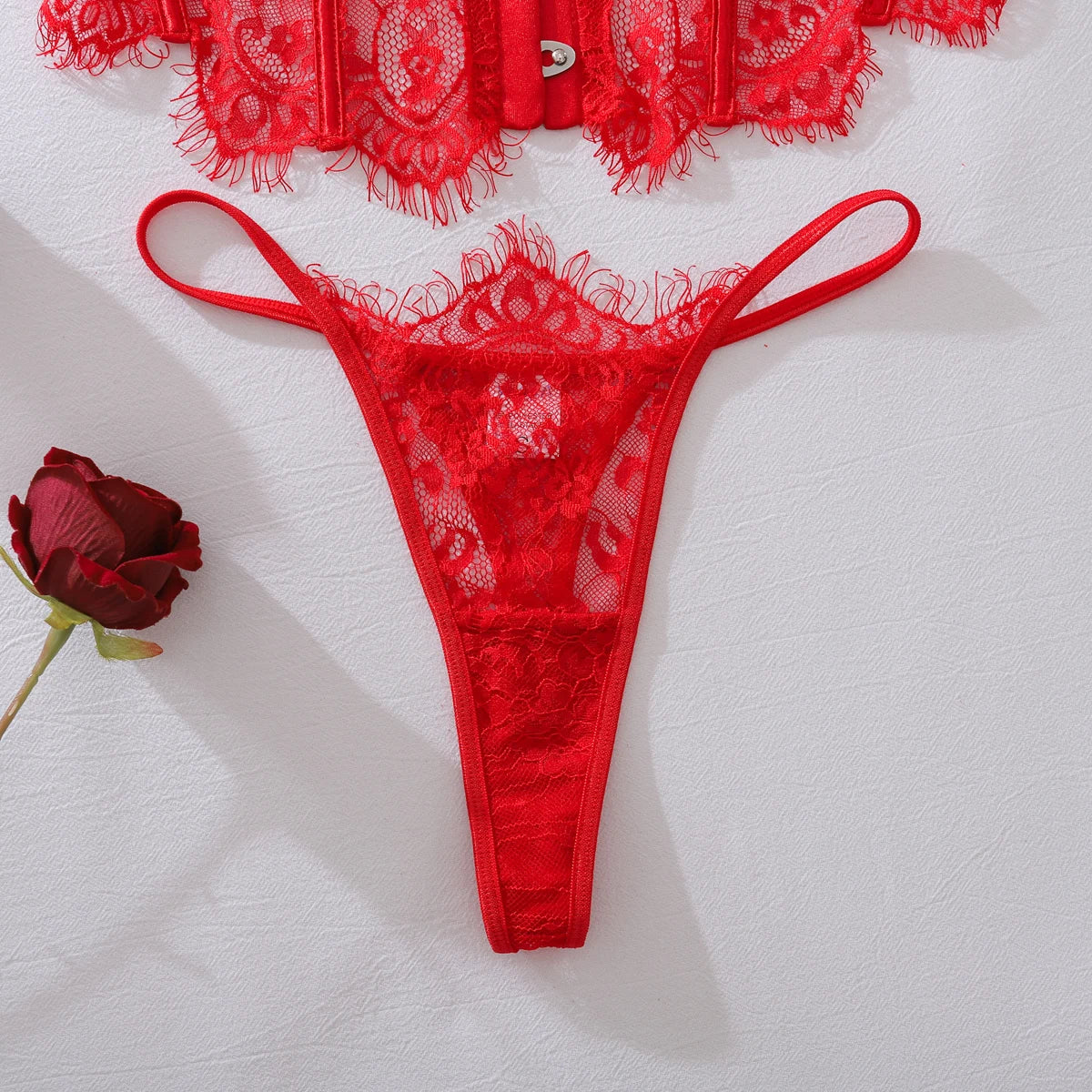 Ellolace Sexy Lingerie For Women Palace Sensual Corset Hilitos 2PC Set Sheer Strapless Lace Slim Clubwear Call Of The Night