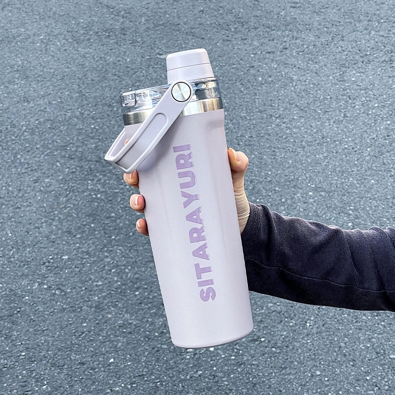 1pc 800ml magnetic lid insulated water bottle, minimalist letter print handle water cup, office and outdoor insulated cup