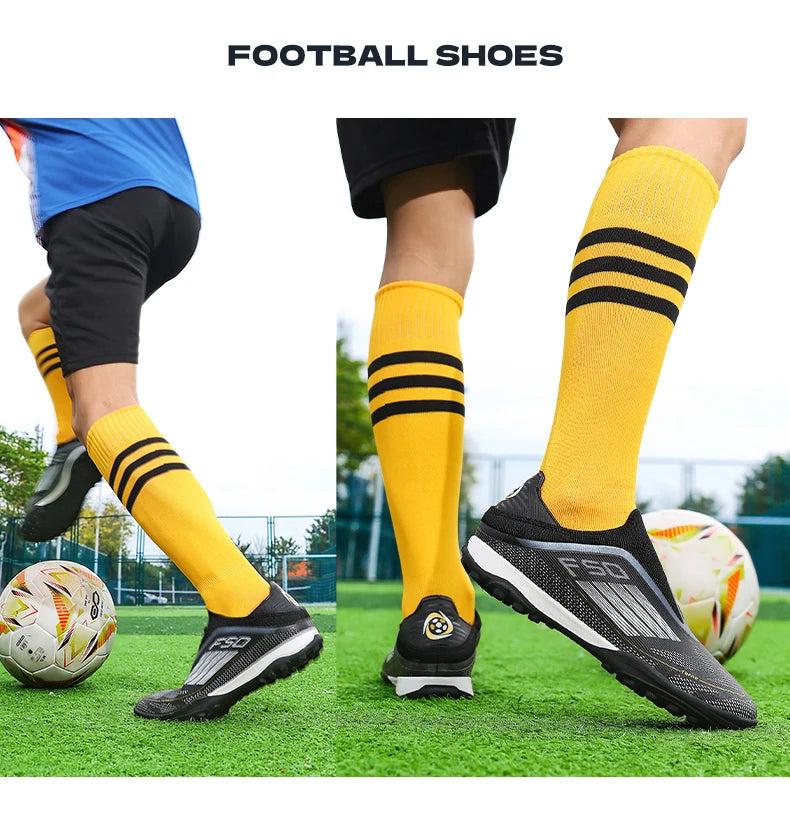 New Men Football Boots Long Spikes Ultralight Match Breathable Indoor Sneakers Soccer Shoes Cleats TF Training Drop Shipping
