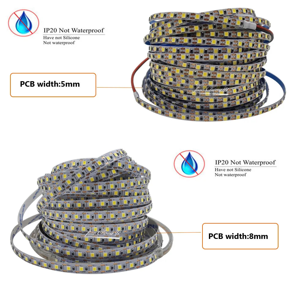 2835 LED Strip light 24V 120LEDs/m 1 LED Cut Super Bright  5mm 8mm PCB Flexible Tape LED Light  White/Natural White 1-10M