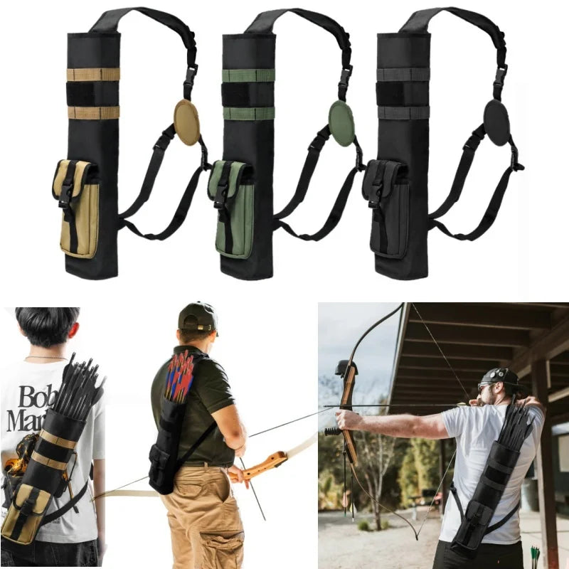 Archery Lightweight Back Arrow Quiver Dual Use Foldable Compact Hip Arrows Bag with MOLLE System Pocket Hanged for Hunt