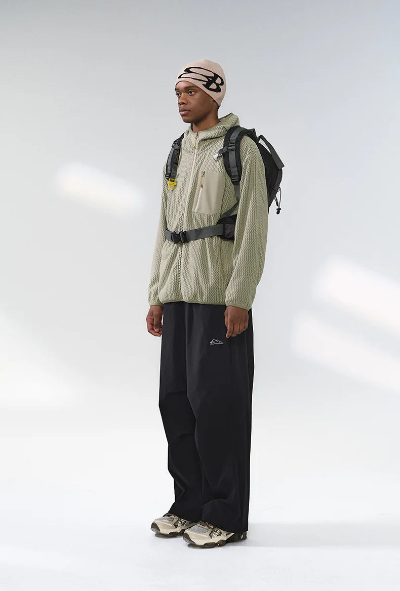 Winter Outdoor Windproof Wavy - Patterned Stand - Collar Zip - Up Jacket Unisex Loose-fitting Casual Warm Windproof Jacket.