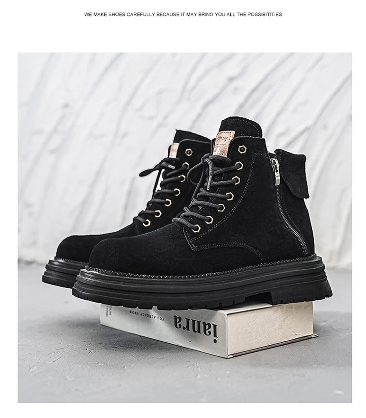 Men's high-quality suede horse boots outdoor casual leather boots thick soled English style short boots fashionable work boots