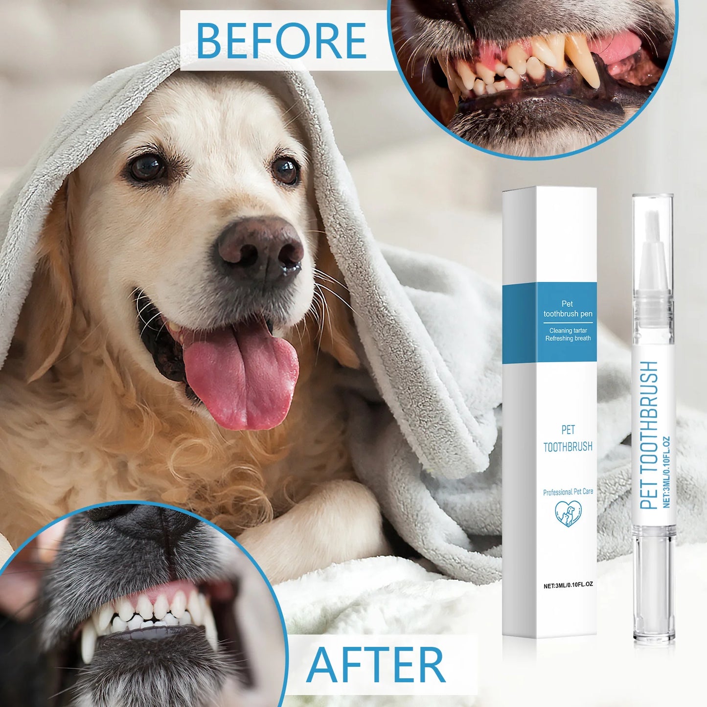 Pet Toothbrush Pen 3ml - Teeth Cleaning for Dogs & Cats, Reduce Bad Breath, Remove Tartar with Peppermint & Xylitol, Easy Use