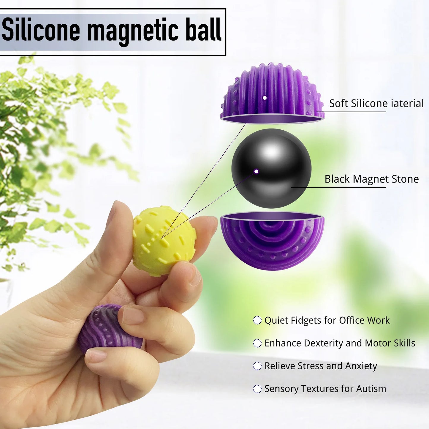 Silicone Magnetic Sensory Balls Fidget Toy Worry Balls Autism Calming Fidgeting Toy Kid Adults Anxiety Relief Stress Sensory Toy