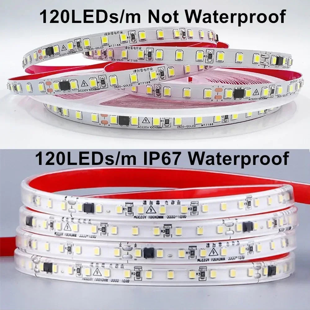LED Strip Lights 220V 2835 1 20 30 meter 120LED/m 240LED/m Nature Warm White AC 220V Waterproof LED Strips 100 ft Outdoor Light