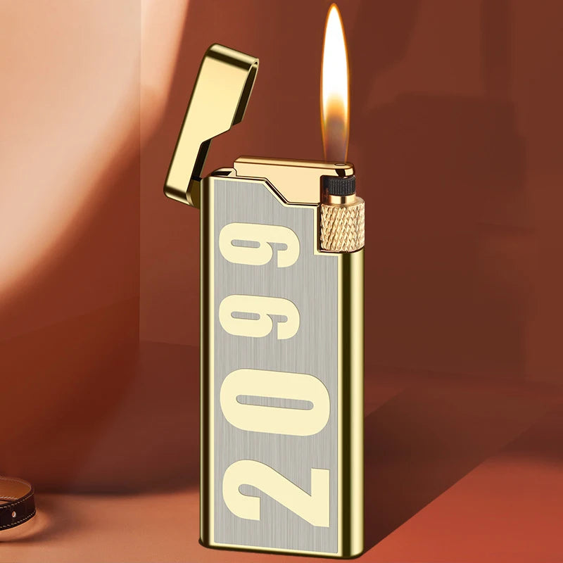 New Personality Portable Metal Slender Wheel Lighter Butane Gas Open Flame Lighter Mini Cigarette Lighter Gadget Men's Gift