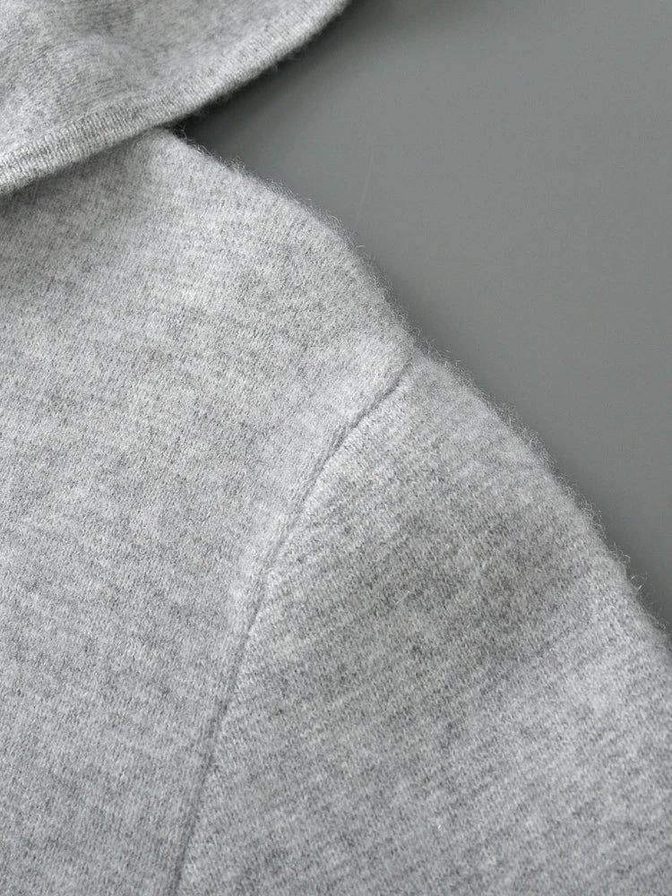 100% Pure Wool Sweater Suit Men's  Hooded Cardigan Wool Pants Thick Warm Knitwear Autumn Winter Smart Casual Trousers Hoodie