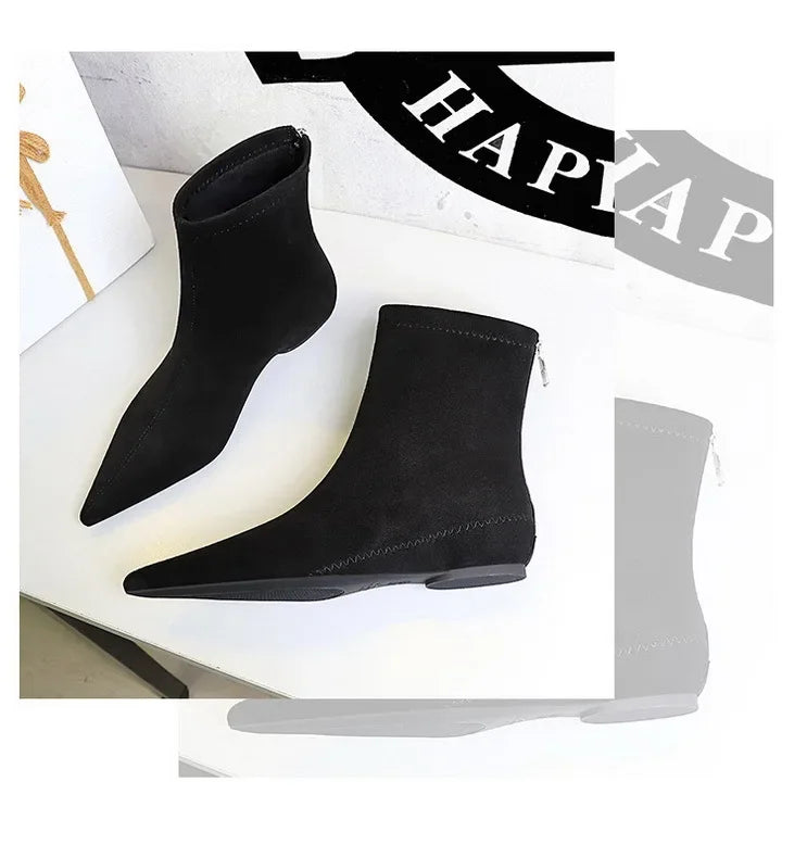 Women Red Pointed Toe Suede Ankle Boots Elegant Woman Inner Heel Short Boots 2024 Autumn Chic Office Female Keep Warm Short Boot