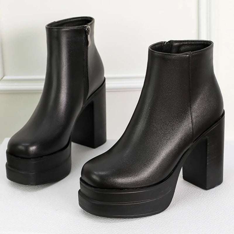 2025 New Women's Boots Sexy Ultra High Heels Woman Round Toe Boots Platform Shoes Women Shoes Ankle Boots Zipper Party Shoes