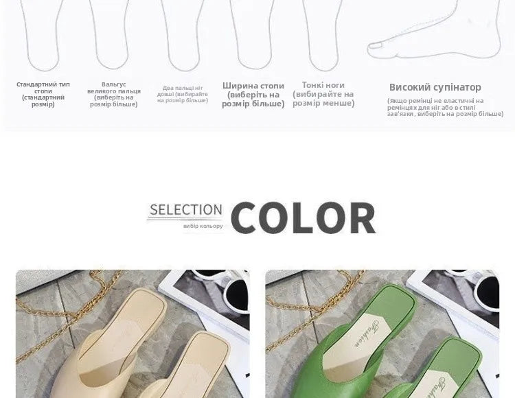 Women's Summer Outdoor Wear Pointed Toe Faion Mule Slippers Flat Bot f Cover Single oes mat Sle Daily Use ...