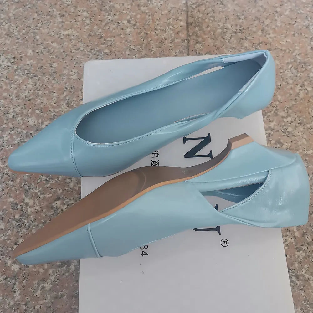 Shoes for Woman 2024 Comfortable Women's Summer Footwear Moccasins Blue Low Heel Elegant Pointed Toe High Quality Popular Young