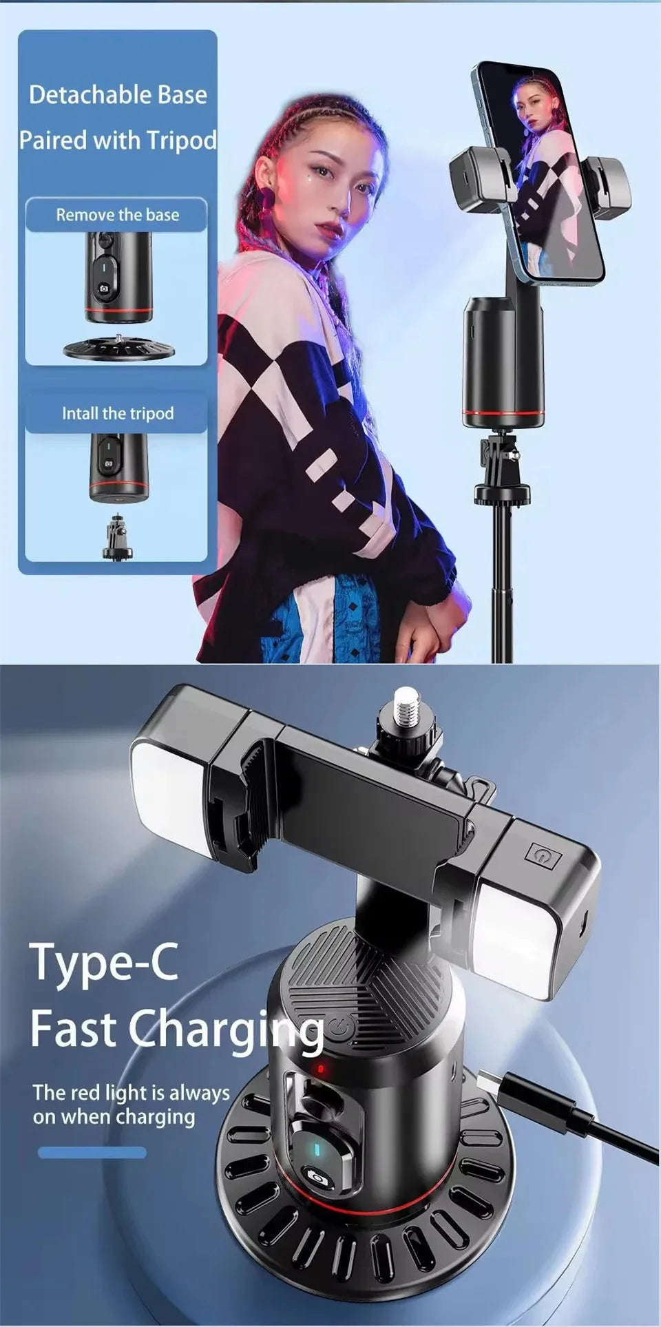 New Q02 360 Rotation Follow-up Gimbal Stabilizer Monopod Desktop Tracking Gimbal with Remote for Phone Tiktok Live Photography