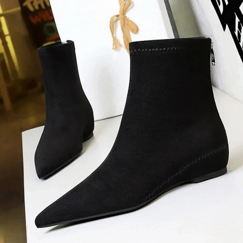 Women Red Pointed Toe Suede Ankle Boots Elegant Woman Inner Heel Short Boots 2024 Autumn Chic Office Female Keep Warm Short Boot