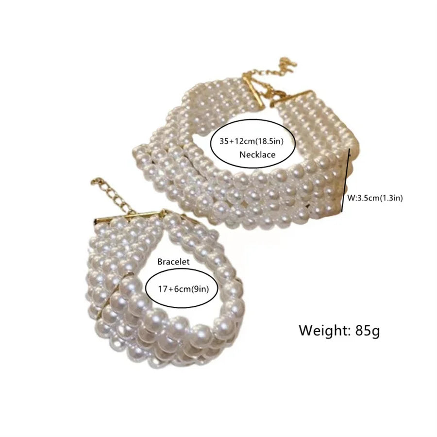 Pearl Necklace Bacelet Sets Geometric Necklace Women Solid Color Fashion Weddings Bride Jewelry Accessories
