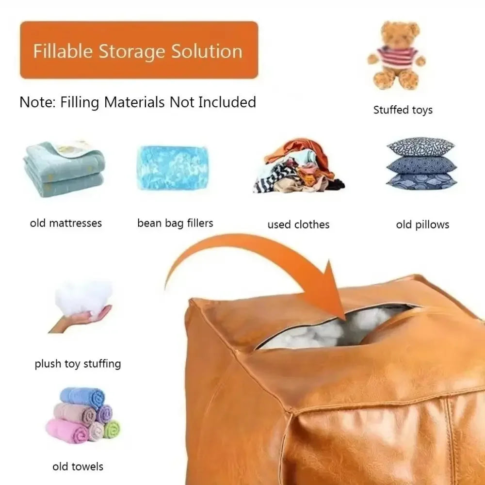 Foot Rest Non-Slip Storage Stool Waterproof Large Capacity PU Leather Ottoman Stackable Square Leather Pouf Tatami 발받침대 스툴