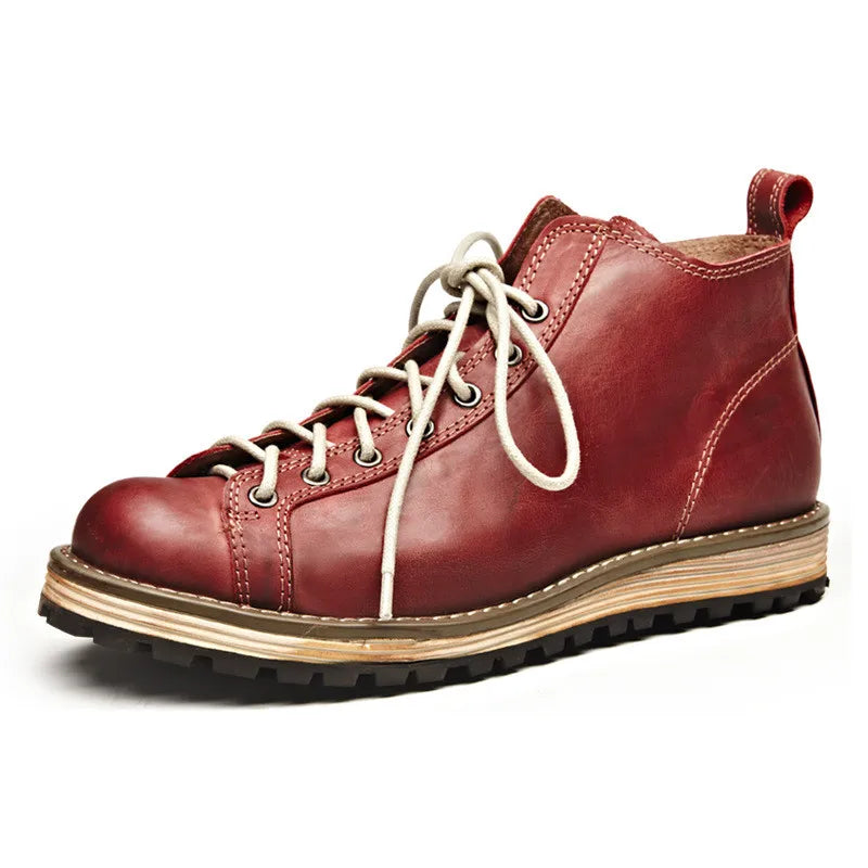 Genuine Leather Shoes Outdoor Trekking Riding Combat Fitness Top Layer Cowhide Round Head Walking Boots Tooling Working Camping