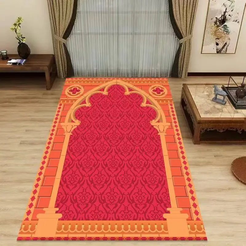 Islamic Prayer Mat Traditional Gold Floral Border Carpet Rug Muslim Worship Prayer Rug Home Decoration Carpets for Bed Room