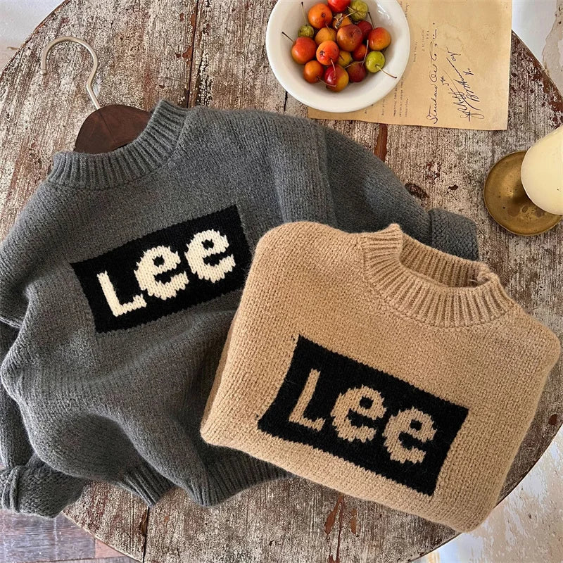 Boys Sweater Cotton Undercoat 2022 Letters Warm Thicken Velvet Winter Autumn Snowsuits Knitting Children's Clothing