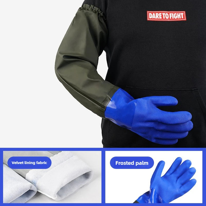 Warm fishing gloves, dishwashing, car washing, lengthened, non-slip, wear-resistant, waterproof, labor protection gloves