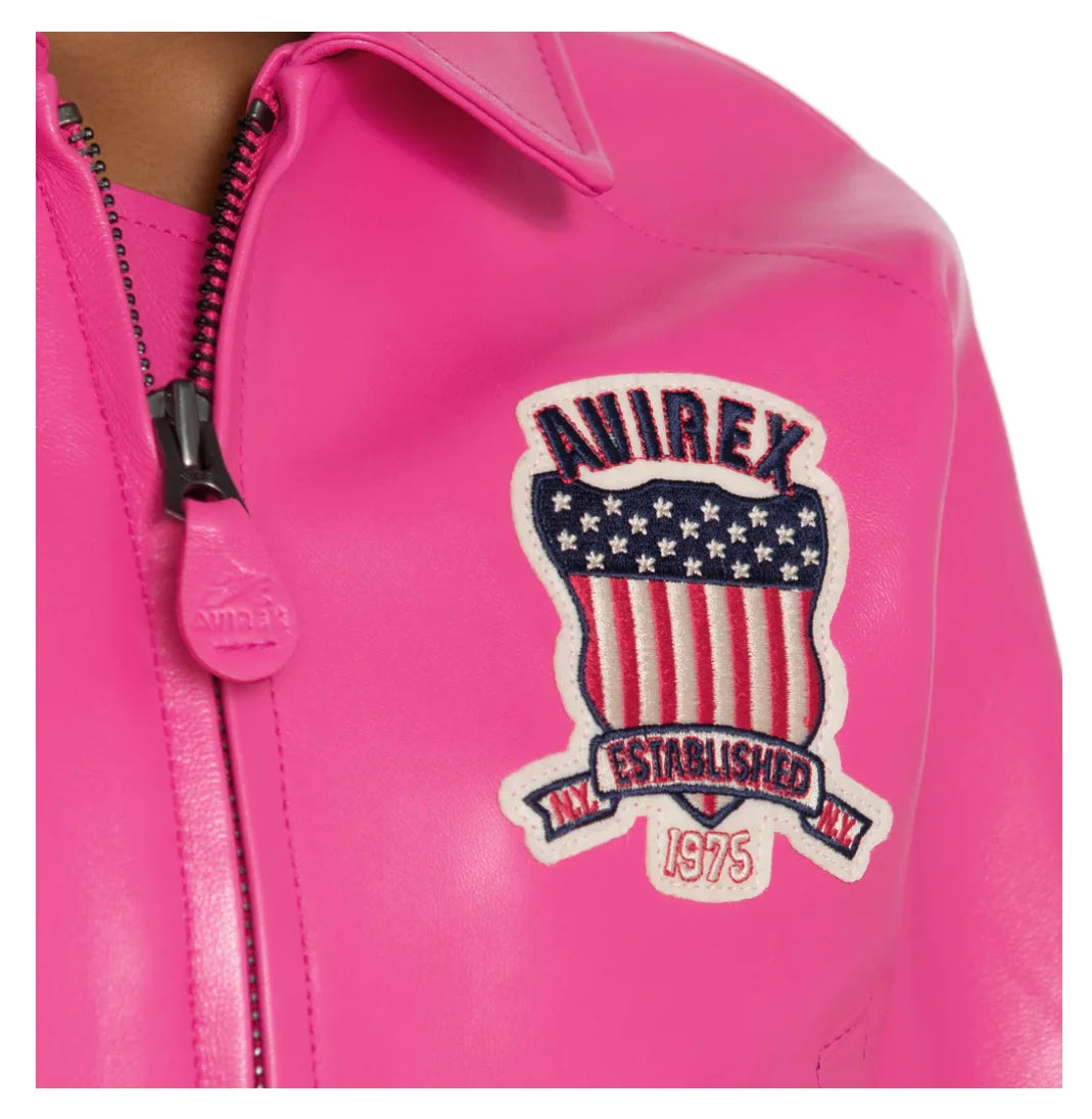 Avirex Spring 2024 New Listing Bomber Flight Suit Jacket 100% European Antique Sheepskin Classic Women's Pink Leather coat tops