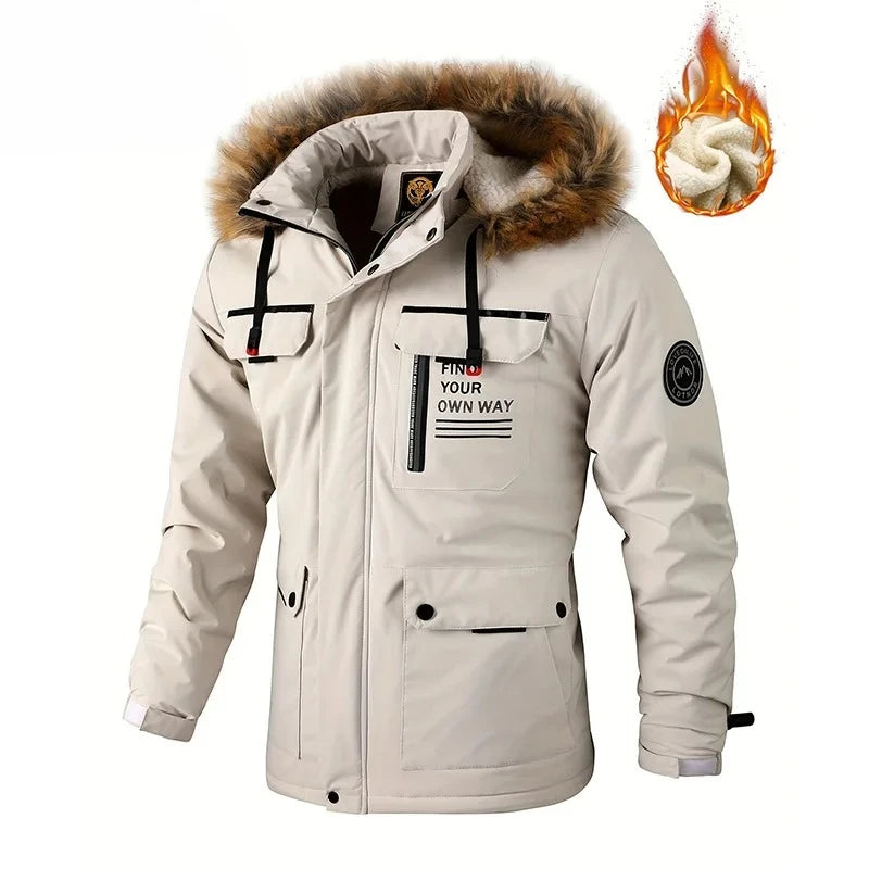 2026Winter Men Outwear Fleece Warm Removable Hooded Hiking Jacket Men Outdoor Windproof Casual Fashion Jacket Coat Male Clothing