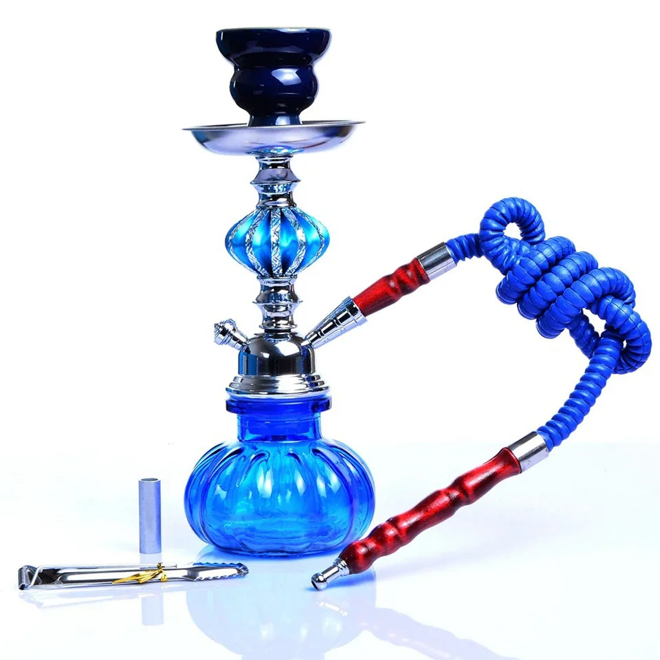 Glass Hookah Set with Ceramic Shisha Bowl Imitation Leather Hose Metal Charcoal Tongs Accessories Chicha Narguile Sheesha Set