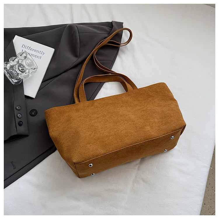 Large Capacity Tote Women Bag Retro Faux Suede Shoulder Bag Quitting Designer Bags for Women Handbag Commuting Shopper Purses