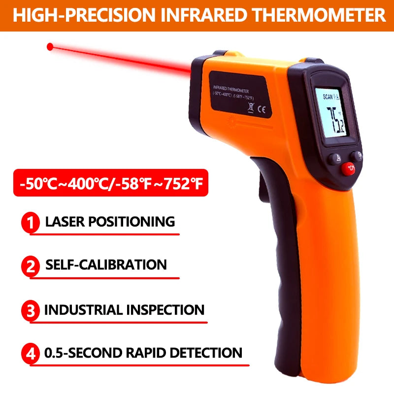 Laser Temperature Gun Infrared Thermometer Sensor Handheld Non-contact IR LCD Industrial Pyrometer Digital BBQ thermometer400 °C