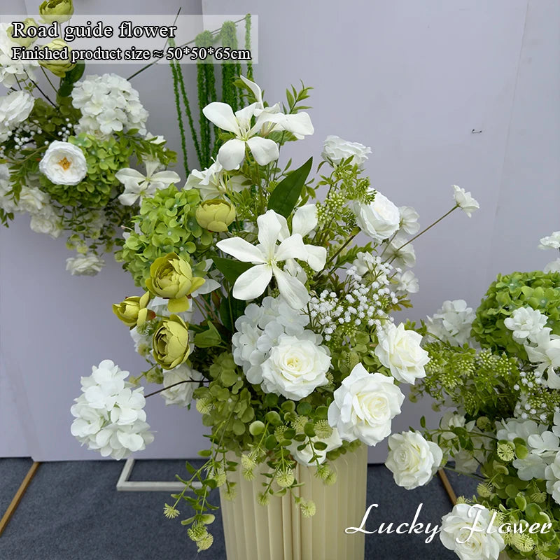 White Green Flowers Wedding Decoration Artificial Flowers Floral Backdrop Arrangement Hang Flower Row Road Lead Flower Ball
