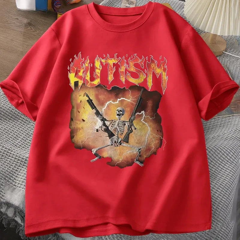 Autistic Funny Skeleton T-Shirt Women Autism Meme Graphic T Shirts Harajuku Fashion Vintage T Shirt Unisex Streetwear