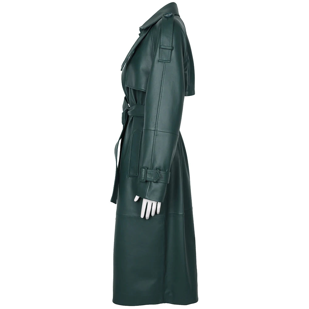 YOLOAgain High Quality Real Leather Trench Coat Women Genuine Leather Jacket Windbreak Female