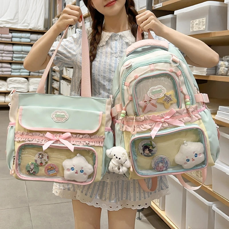 Large Capacity Children's School Bag Set for Girls Primary And Middle School Double Shoulder Backpack Sweet College Style