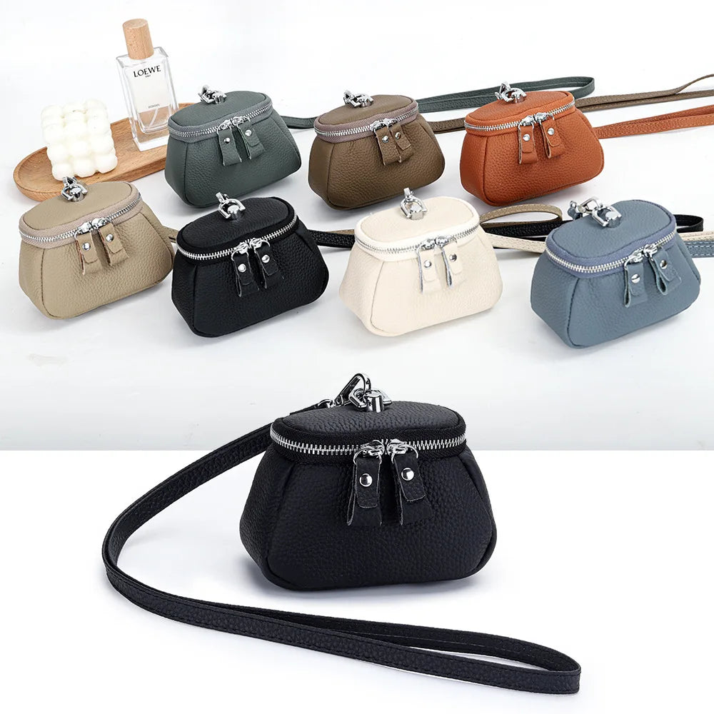 Ladies Genuine Leather Cosmetic Bag Fashion Cosmetic Case Makeup Bag Women Clutch Mini Toiletry Bag Cosmetic Pouch with Lanyard
