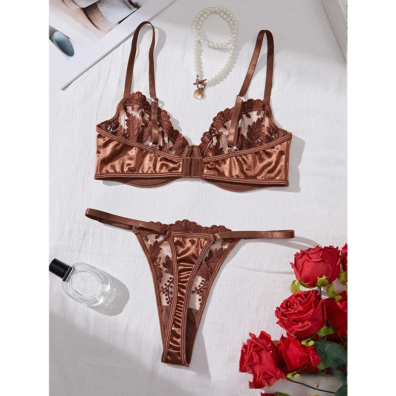 Sexy Lingerie for Women Mesh Embroidery Lingerie Set Three-Point Transparent Underwear Fantasy Female Intimate Erotic Lingerie