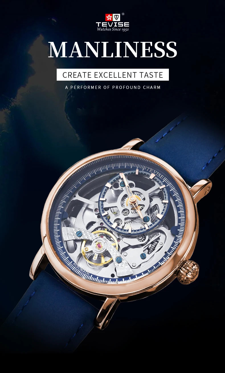 TEVISE New Automatic Watch for Men Mechanical Watch Skeleton Wristwatch Luminous Stainless Steel Top Luxury Watch Waterproof