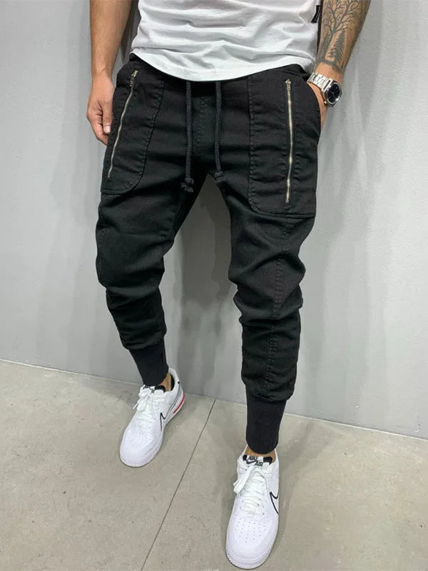 Casual Workwear Pants Men's Zipper Pencil Joggers Sweatpants Street Style Elastic Waist Summer Polyester Fiber