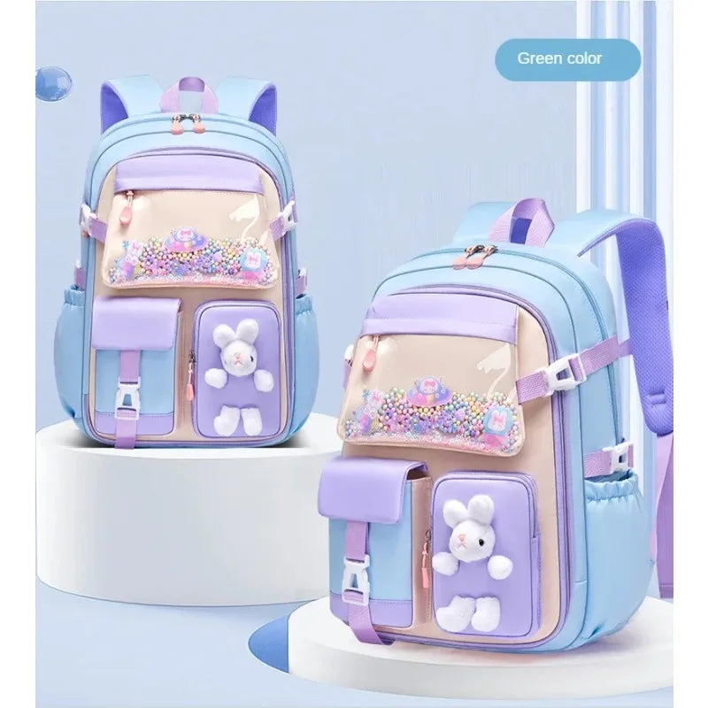School Bag Oxford Cloth Polyester Waterproof Cute Cartoon Backpack Girls Spine Protection Rucksack Daily Campus Commuting Bag
