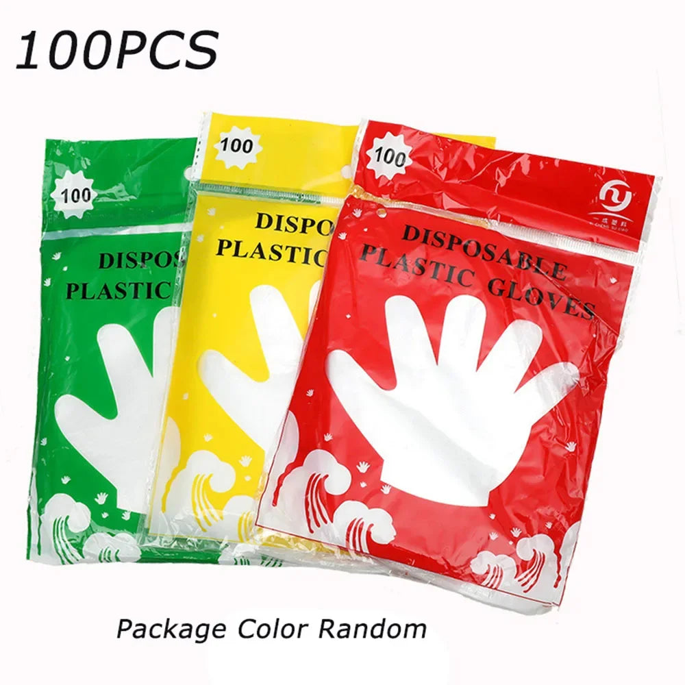 100Pcs Disposable Gloves Transparent Disposable Plastic Gloves Food Grade Kitchen Gloves Waterproof robust Plastic Gloves