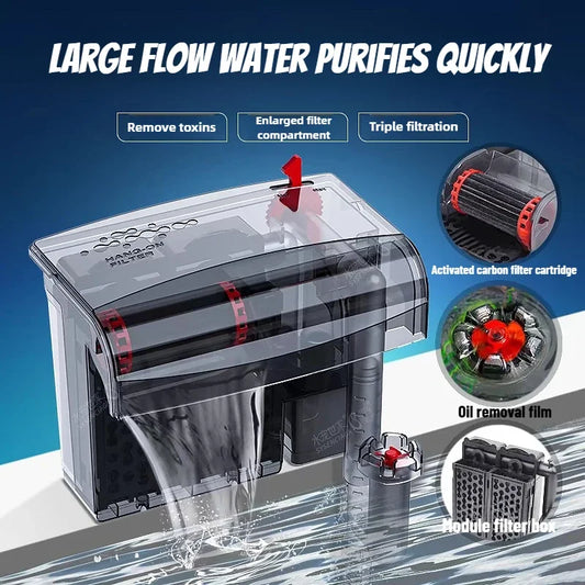 Aquarium wall-mounted filter waterfall three-in-one water purification cycle  external small-sized silent and strong filtration