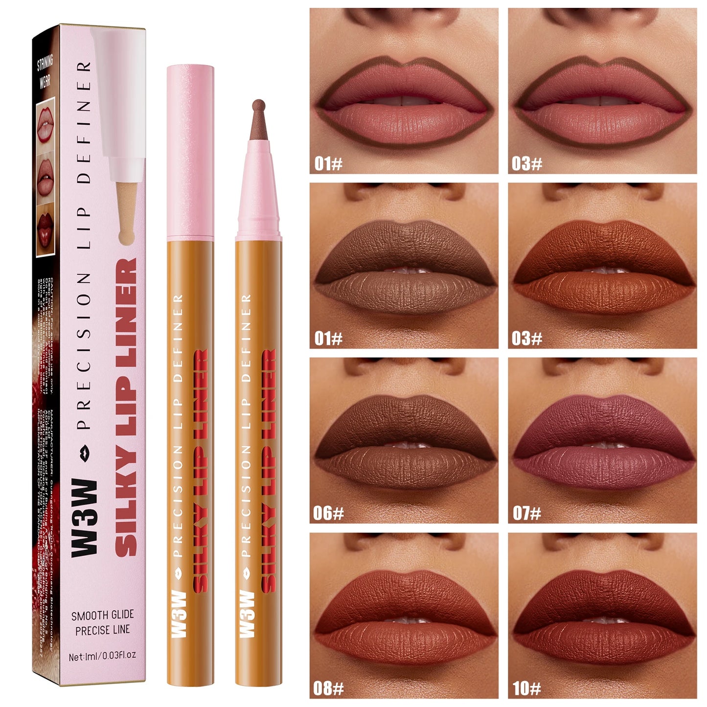 Waterproof Long Lasting Lip Liner Pencil, High Pigment Smooth Matte Lip Liner, Sweatproof Non-Fading Lip Contour Makeup