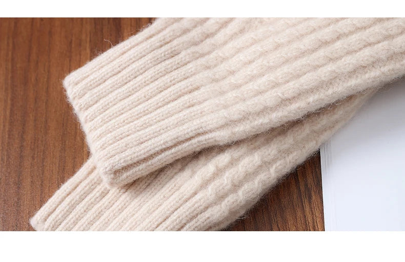 100 Wool Thick Density Knitted Mittens Women Outdoor Winter Thermal Men Cable Mitts Work Drive Mittens Unisex Gloves Arm Warmers