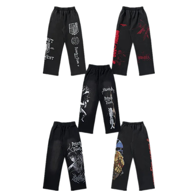 new 2026 American sports pants gym fitness running training pants cotton wool print wide leg pants