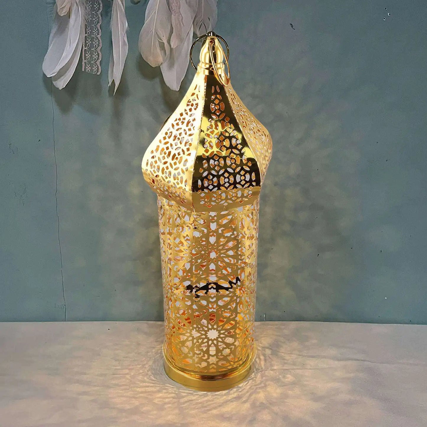 1PC Moroccan Golden Hollow Iron Lantern Ramadan Home Decoration Light Ornaments Gold Lanterns Moroccan Home Crafts Decoration