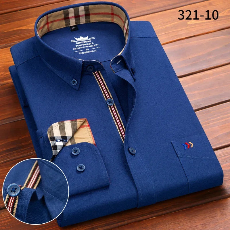 New in shirt 100%cotton oxford long-sleeve shirts for men slim fit formal plain shirt hight qulity plaid soft office clothes
