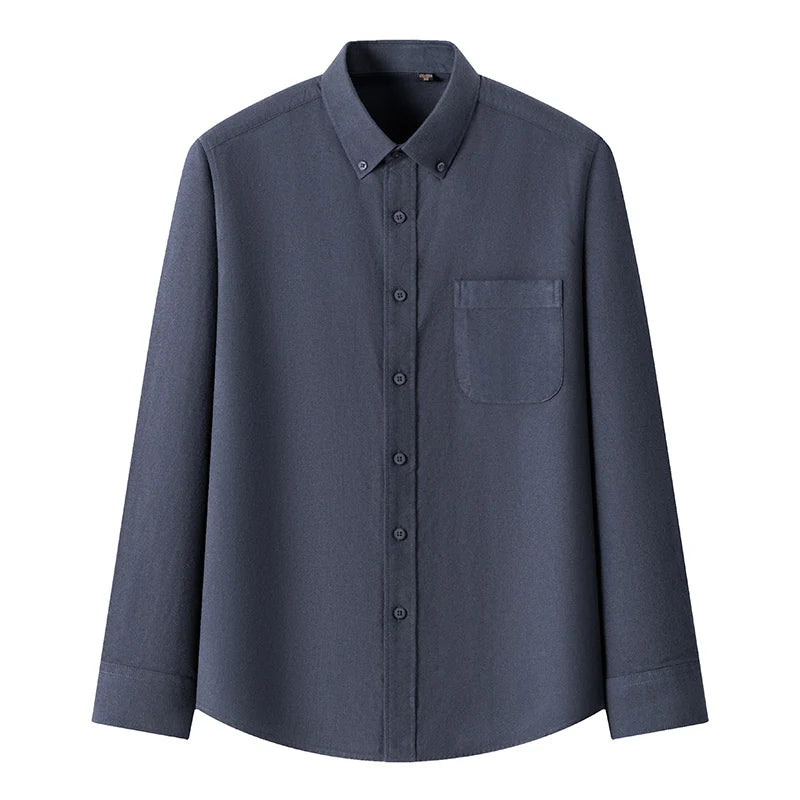New Men Pure Cotton Flannel Soft Regular-fit Long Sleeve Brushed Shirt Single Pocket Comfortable Casual Solid Color Shirts S-5XL