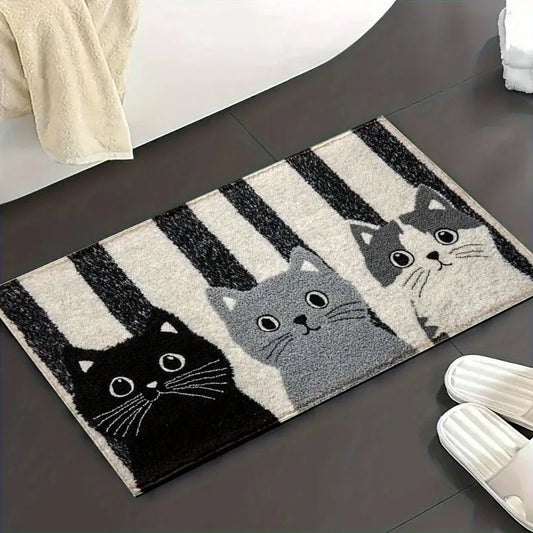 Striped Cartoon Cat Carpet Soft Doormat Waterproof Floor Mat Rug for Bedroom Living Room Outdoor Home Decor